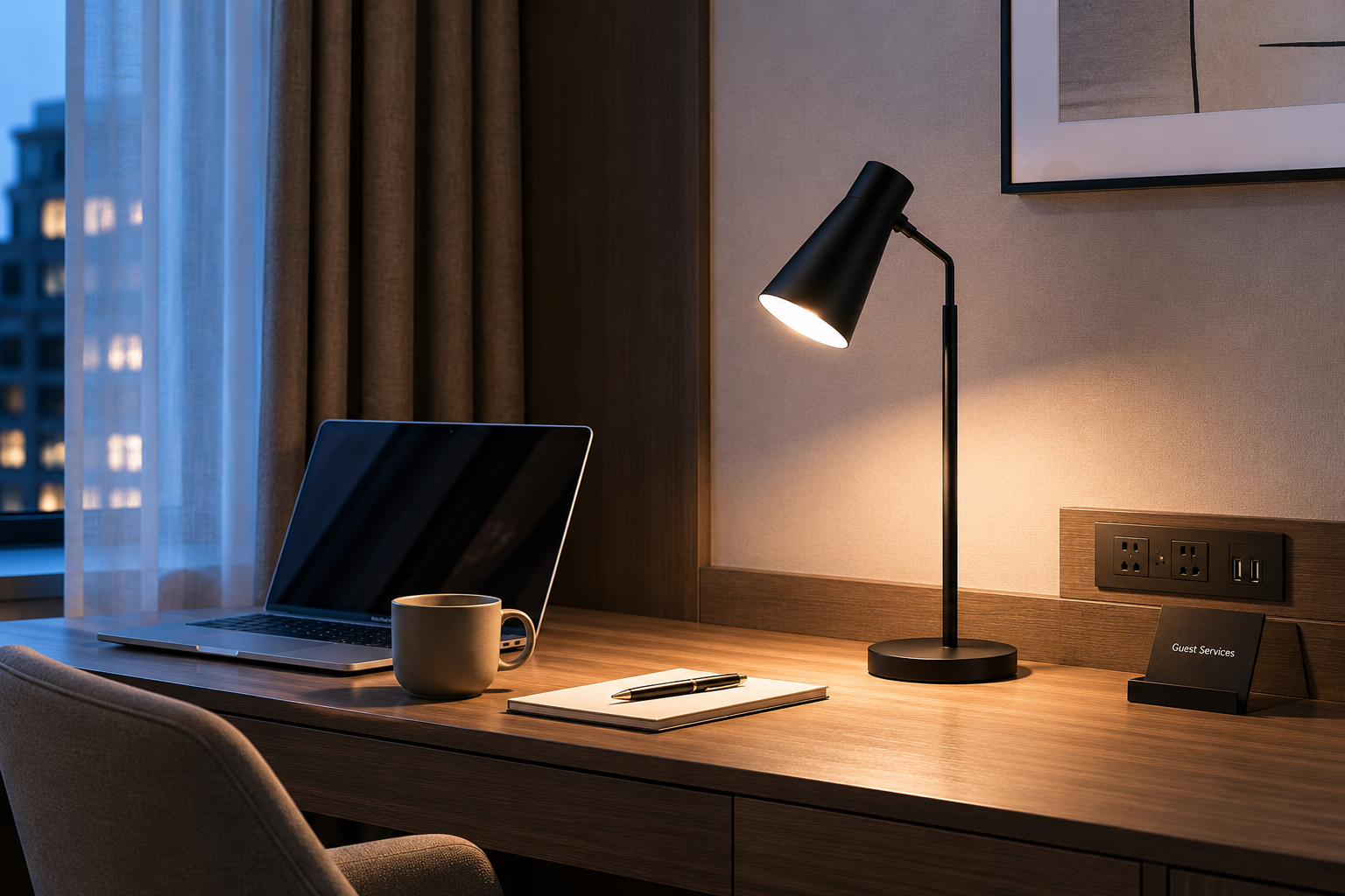 UL Listed Black Table Lamp for Hotel Guestrooms